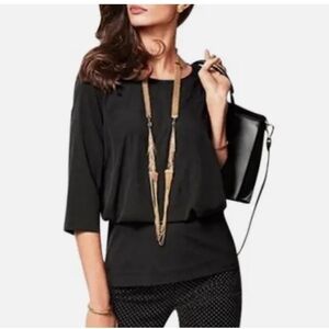 Cabi Top Size M Indulgence Layered Blouson Blouse Black 3/4 Sleeves Style 5205